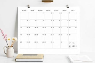 design planner, journal, weekly or monthly calendar or desk calendar