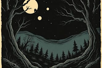 make dark art, concepts, linocut or woodcut illustrations