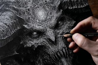 draw a detailed dark metal art illustration