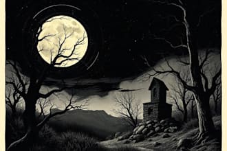 make dark art, concepts, linocut or woodcut illustrations for you