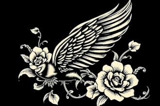 draw a custom linocut style flash tattoo design