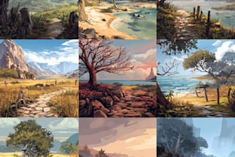 illustrate environments, landscapes, board game, concept art