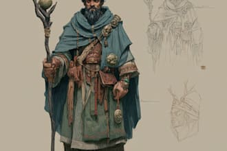 draw fantasy charcter, game art, dnd character illustration