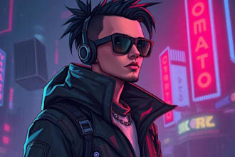 illustrate you as a cyberpunk style character