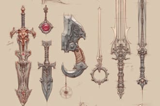 draw custom fantasy dnd weapons art and props