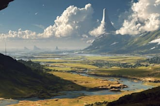detailed sci fi fantasy landscape, background illustration