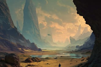 draw a sci fi fantasy landscape  illustration