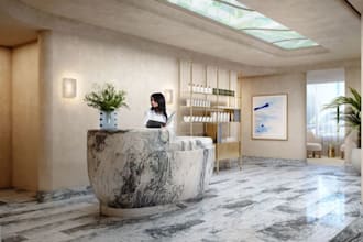 renovate beach hotel, 3d hotel interior design,bedspace, bathroom, lobby render