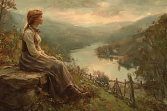 digitally oil paint, vintage portrait, landscape, illustrate