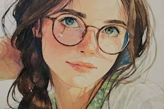 draw watercolor line objects character illustration
