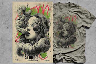 create t shirt design vintage punk, classic rock, dark art