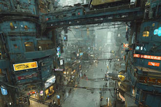 draw illustration of futuristic cyberpunk city