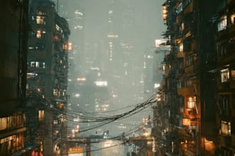 desing cyberpunk futuristic city illustration