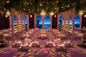 render 3d weeding venue,grand banquet hall, moroccan interior decor,3d rendering