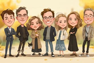 draw group cartoon, caricature based on your photo