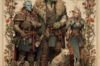 draw original dnd or rpg character art mpas party for you