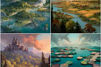 illustrate environments, landscapes, board game, concept art