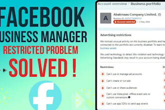 setup, fix and manage your facebook ads business manager, business page issues