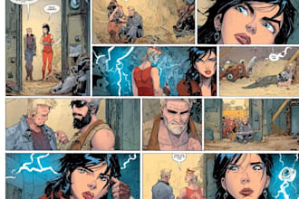 create sequential comic book illustration, book art, covers