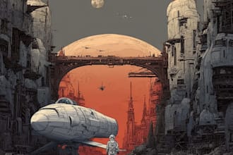 design futuristic cyberpunk and space themed illustrations