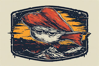 design vintage retro logo with linocut illustration