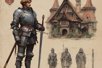 make an antique colorful medieval woodcut style illustration