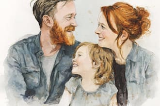 draw watercolor family portrait in procreate