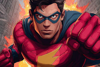 illustrate your superhero story in cartoon style