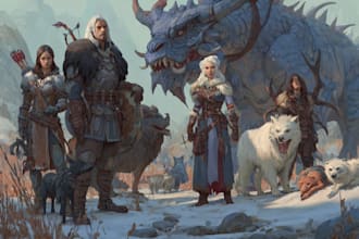 make fantasy or dnd party illustration