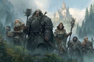 draw fantasy character art for  party