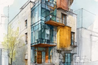 draw an architectural sketches of building illustrations