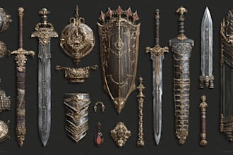 draw any medieval fantasy weapons, armors and items art