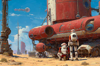 paint science fiction scenes with spaceships and robots