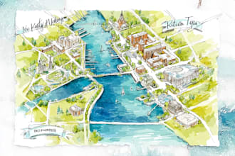 design a watercolor map illustration of your city or venue
