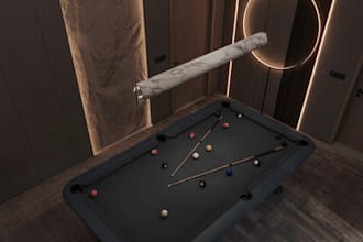 redesign 3d modern billiard room interior, gaming room layout, corona render