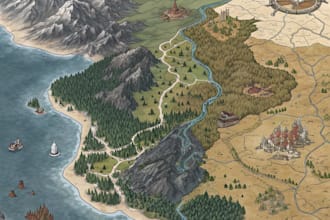 do fantasy map, landscape design, rpg map dndart