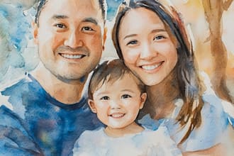 custom watercolor family portrait from photo
