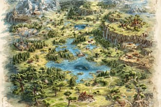 hand draw a fantasy map with digital watercolours