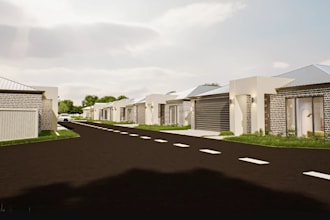 3d real estate housing development, street view rendering, design site planning