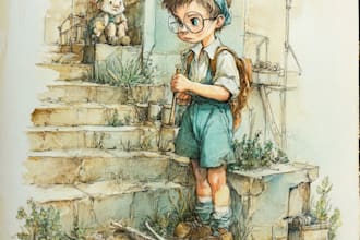 create whimsical watercolor children book illustrations and cover