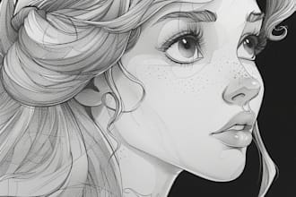 draw line art portrait disney cartoon illustration