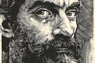 draw a portrait drawing in linocut illustration