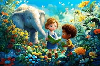 draw children storybook illustration and cover design