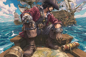 illustrate pirates anime character art in premium style