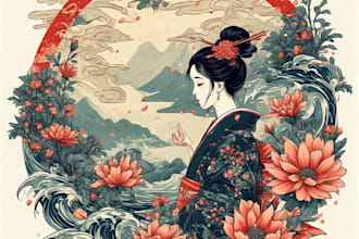 design japanese illustration in my style
