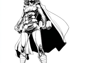 black and white comic superhero character line art
