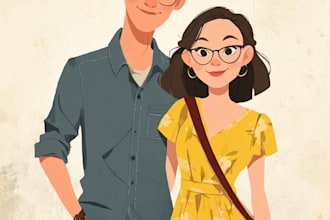 make a custom hand drawn portrait illustration of couple