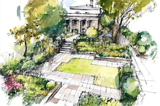 draw watercolor drawings of landscape designs or home gardens