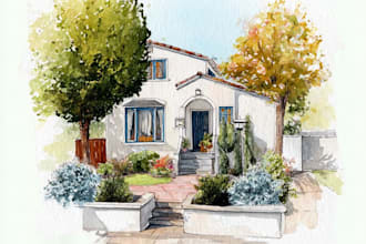 create a watercolor house portrait of your home