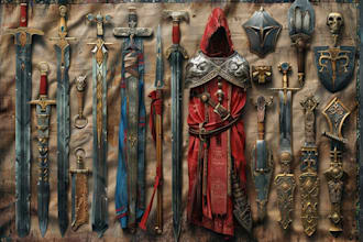 draw any medieval fantasy weapons, armors and items art